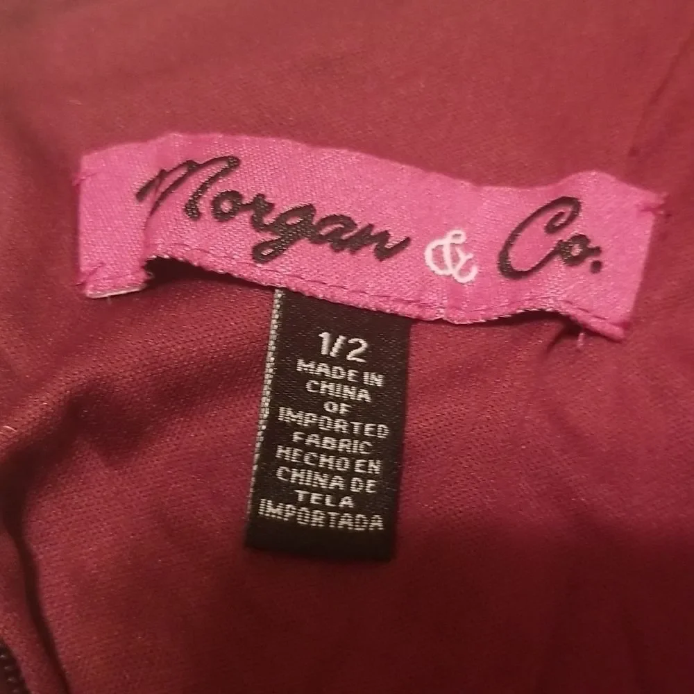 Morgan & Co. Burgundy Embellished Halter Maxi Dress | Low Back | Size 1/2 - Picture 8 of 10